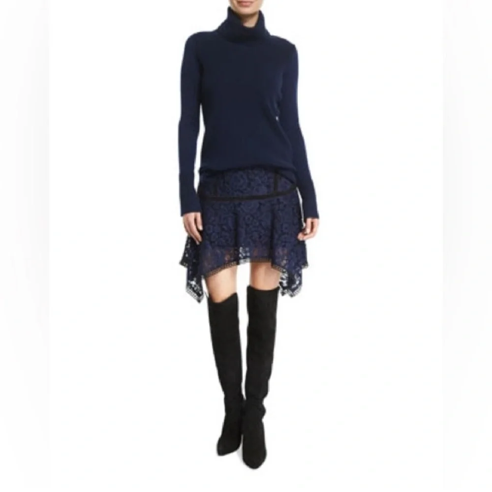 Veronica Beard Navy Aura Paneled Floral Lace Handkerchief Skirt Women's 6